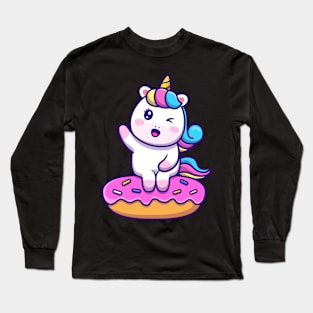 Cute unicorn sitting on a doughnut Long Sleeve T-Shirt